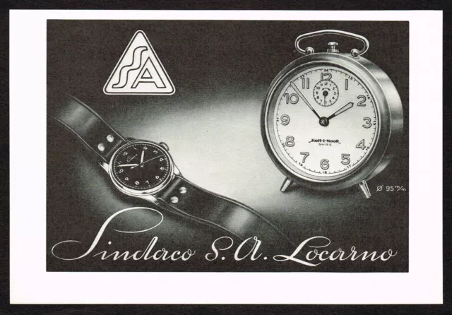 1940s Original Vintage Sindaco Watch Alarm Clock Print Ad