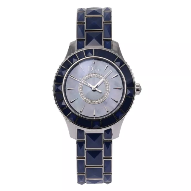 Dior Christal 38mm Sapphire Stud Band Blue MOP Diamond Dial Watch CD144517M001