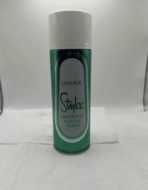 Vintage Lamaur Stylac Hair Spray 12 oz green metal can NOS.