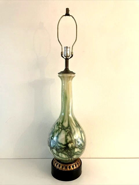 Large Vintage MCM Faux Art Glass Acrylic/Lucite Table Lamp Green Abstract 35"