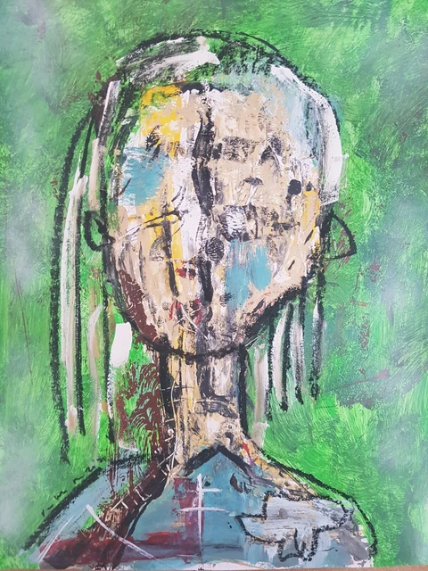 Œuvre Originale Jean-Pierre Vanhonsebrouk - Art Brut Outsider Sur Papier, 50x65cm, 1990 Signé