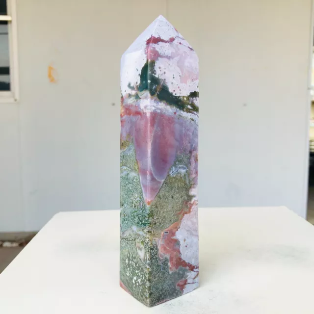 650g Natural Ocean Jasper Quartz Crystal Obelisk Wand Point Mineral Healing