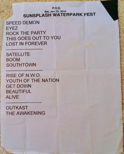 P.O.D. Jan 23rd,2016 Concert Setlist, from Sunsplash Waterpark, in Ft.Myers, Fl.