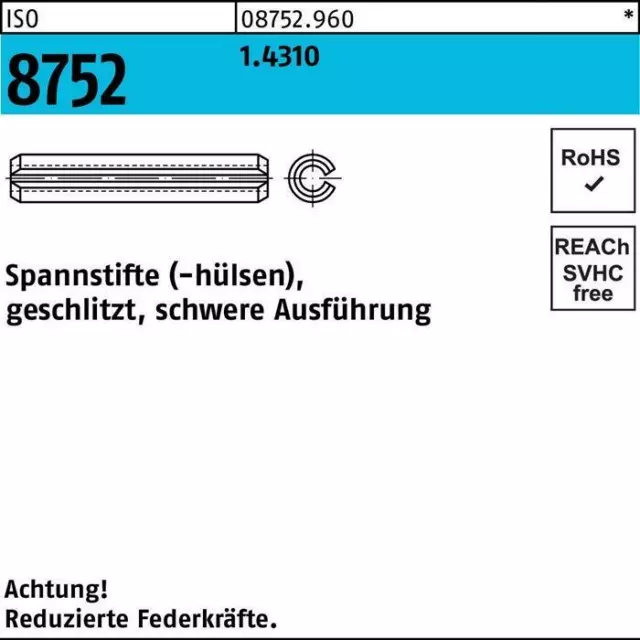 Spannstift ISO 8752 geschlitzt 10 x 80 1.4310 schwere Ausf. ISO 8752