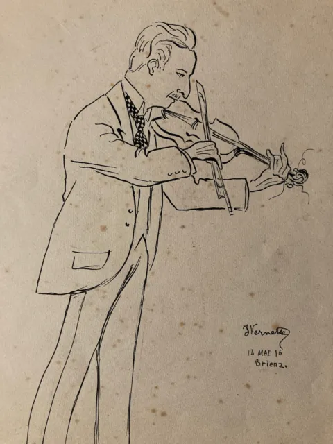 Hermoso Dibujo Violinista De Violín De Tinta Hombre En La Papel Para Identificar