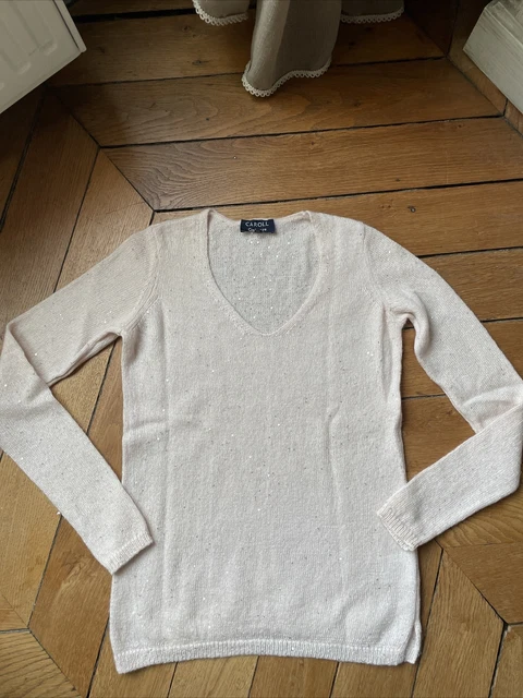 Pull En Cachemire Caroll Rayé Noir Et Argent Scintillant - Taille S, Col Rond, Manches Longues