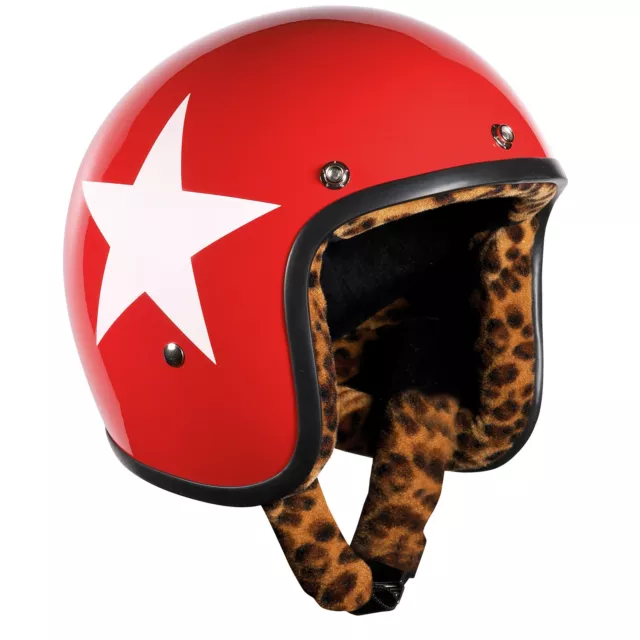 Bandit Helmets Jethelm Star Red Leofutter Fiberglas Motorradhelm Klickverschluß