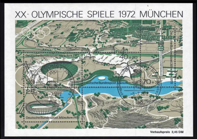 Bund Block 7 SSt. Olympiade München 1972, mit FDC Sonderstempel BONN