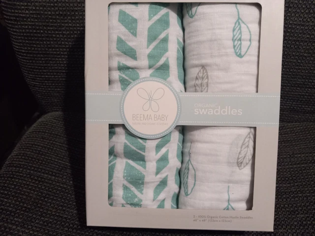 NEW Beema Baby Organic Cotton Muslin Newborn (2)Swaddles Unisex Shower Gift