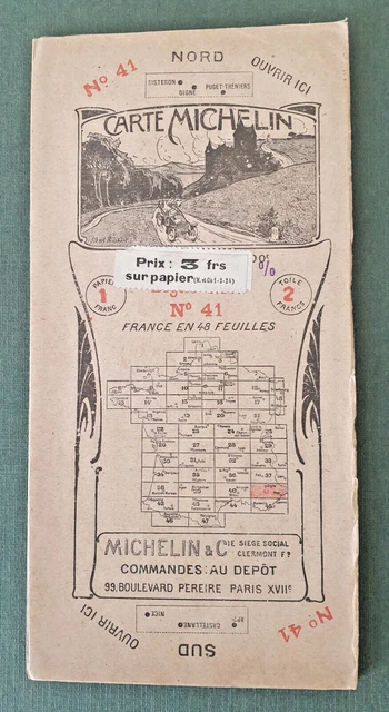 ANCIENNE CARTE MICHELIN 1928 Les Grandes Routes de France Nord Bidendum