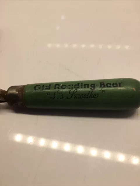 1930s old reading beer its smoother bottle opener green wooden handle ed lund co