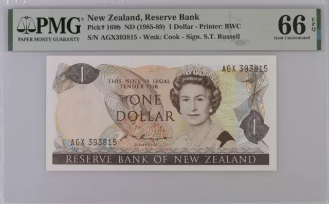 New Zealand 1 Dollar 1985-1989 P 169 b Gem UNC PMG 66 EPQ