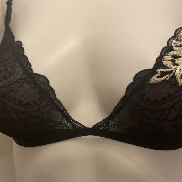 NWT Caluna Intimo e Mare Black Sheer Unlined Triangle Bra Size 34B Made In Italy