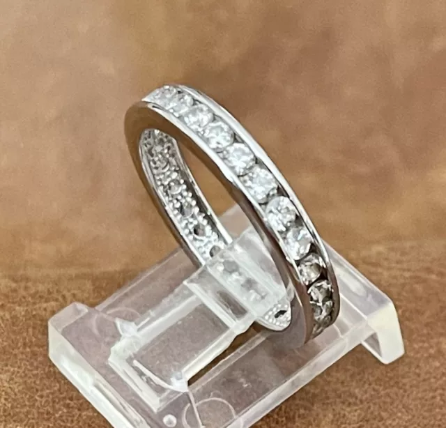 Pretty Cubic Zirconia 925 Sterling Silver Channel Set Eternity Band Ring Size 7