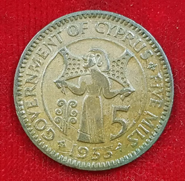 5 Mils 1955 Münze Coin Cyprus British Zypern Elizabeth the Second II