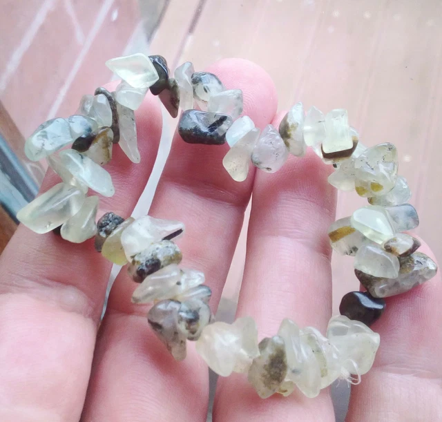 1 bracelet baroque élastique perles irrégulières en préhnite pierre naturelle