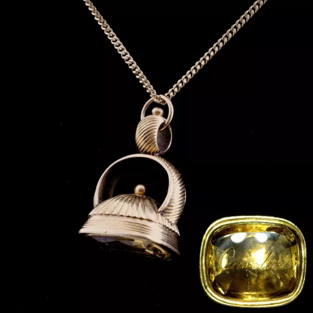 Antique Georgian GOLD & CITRINE Intaglio Seal FOB Pendant Charm Name CAROLINE