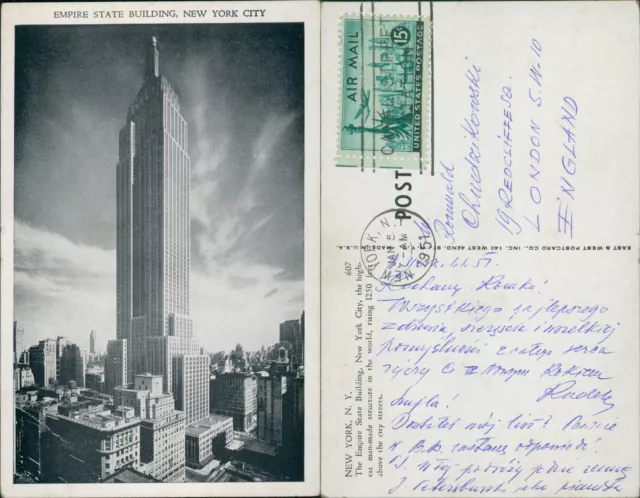 Empire State Building New York City 1951 Cancel East & West Postcard co