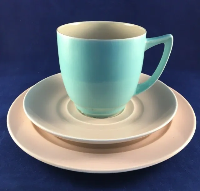 Branksome Pottery Two Tone Blue & Pink Tea Trio (Tea Cup & Saucer, Side Plate)