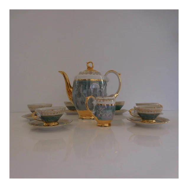 Service à Café Art Déco Porcelaine Blanche Et Or - Bavaria - Vintage