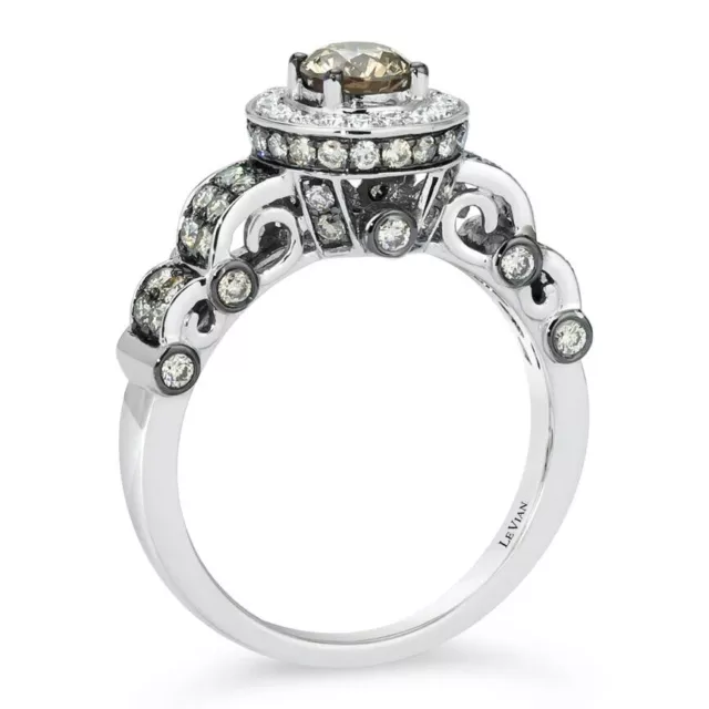 Le Vian 14k Chocolate Solitaire Diamond Halo Engagement White Gold Ring Sz 5.5
