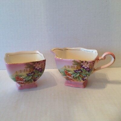 Rare Royal Winton Grimwades Pink Trumpet Flowers Creamer and Sugar Bowl England