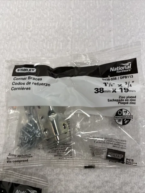 STANLEY 2 Pack National  Hardware Corner Braces 1 1/2” x 3/4” 4-In Ea. Pack NEW