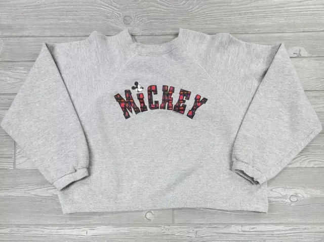 Vtg Mickey Mouse Sweatshirt Crewneck Mickey Unlimited Gray Woman's L Cropped USA 2