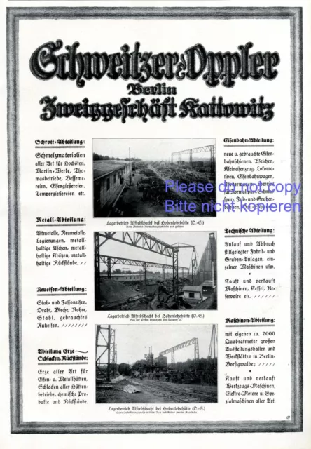 Schweitzer & Oppler Kattowitz XL Reklame 1920 Alfredschacht Hohenlohehütte -