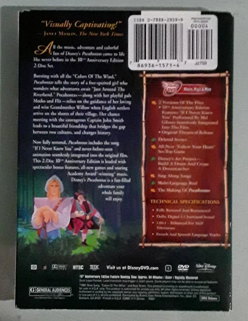 walt disney POCAHONTAS  10th anniversary 2 disc set DVD NEW slipcover scuffing 3