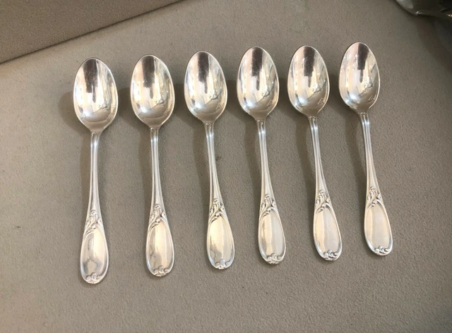 6 cuillères à moka ERCUIS métal argenté Décor ROCAILLE - LOUIS XV Couvert 12cm