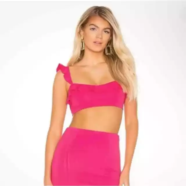 Majorelle Olga Ruffle Crop Top in Magenta XS