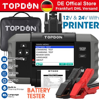Topdon bt600 AUTO BATTERIA AUTO TESTER BATTERIA revisore assemblato con 12/24v stampante 