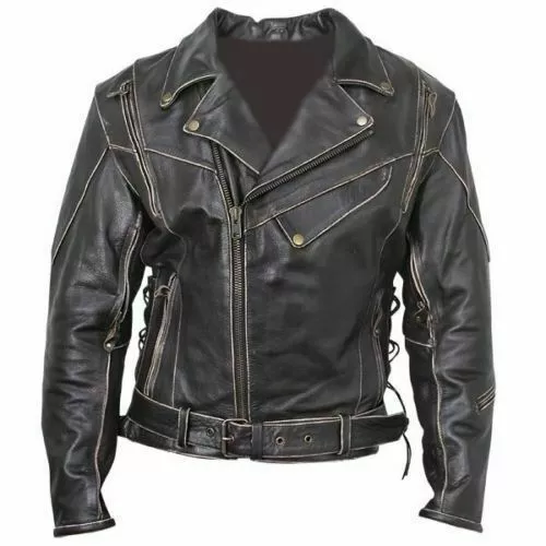 Classic Vintage Distressed Terminator Brando Men's Biker Cowhide Leather Jacket