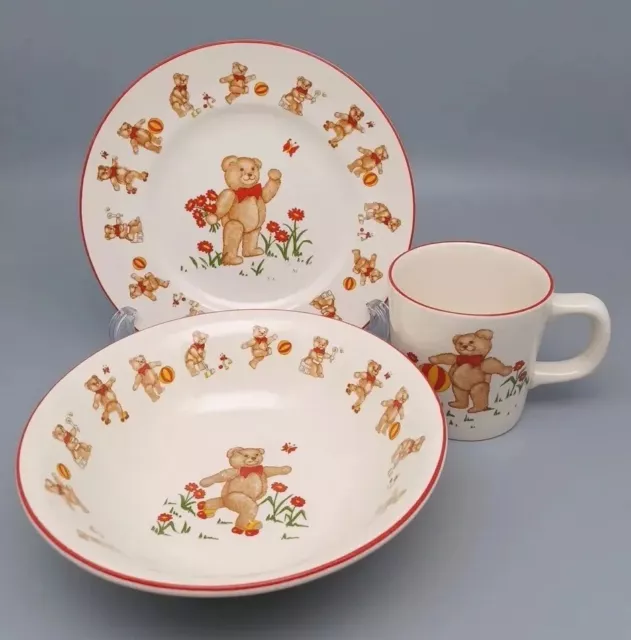 Vintage 1984 Masons Teddy Bears Ironstone Childs Dish Set England Plate Bowl Cup