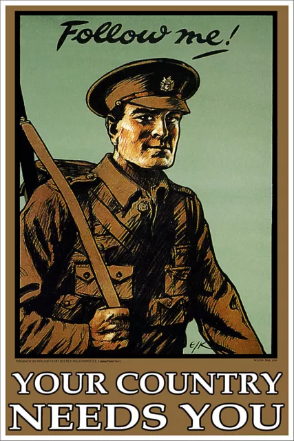 Vintage British World War One WW1 Military Propaganda Poster Follow Me!