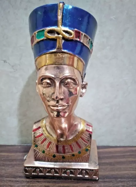 UNIQUE ANCIENT EGYPTIAN Statue Queen Nefertiti Headed bust Luxury painting 7"