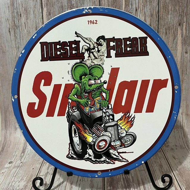 Vintage Sinclair Diesel Porcelain Sign Gas Oil Rat Fink Hot Rod Lube Pump Plate