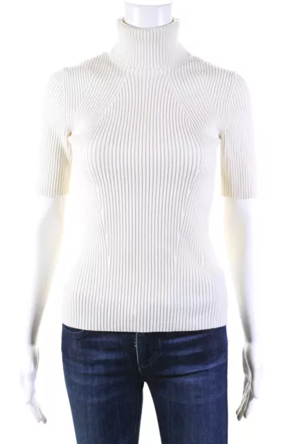 3.1 Phillip Lim Womens Ribbed Knit Short Sleeve Turtleneck Sweater White Size XS