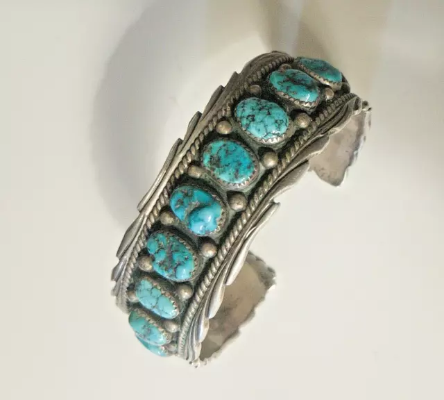 Vtg Verna Blackgoat Navajo Sterling & Turquoise Cuff Bracelet 7" X 1 Gap: 1 1/8