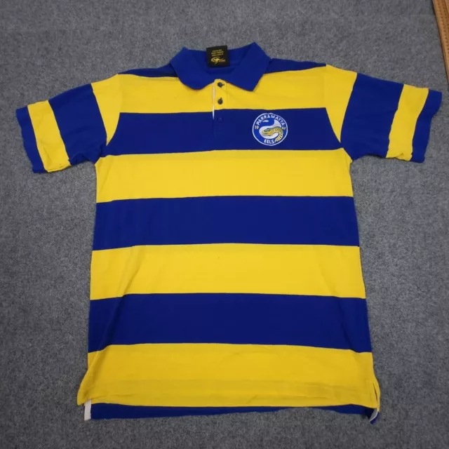 Parramatta Eels Shirt mens LARGE blue striped Polo T Nrl Rugby league Size L