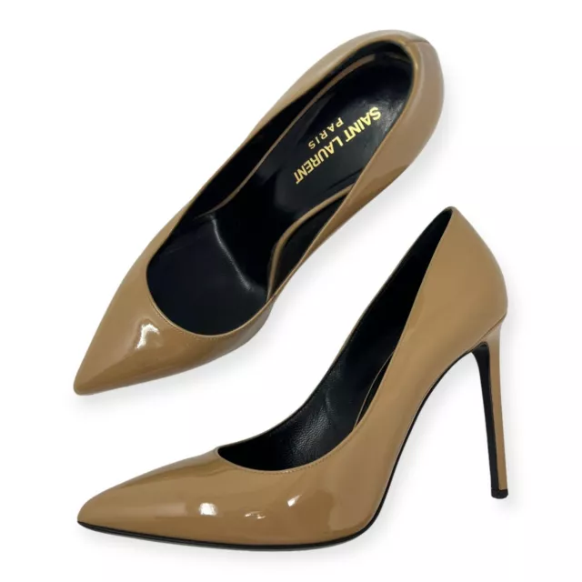 Saint Laurent Beige Patent Leather Pointed Toe Pumps Size EU 37, US 7