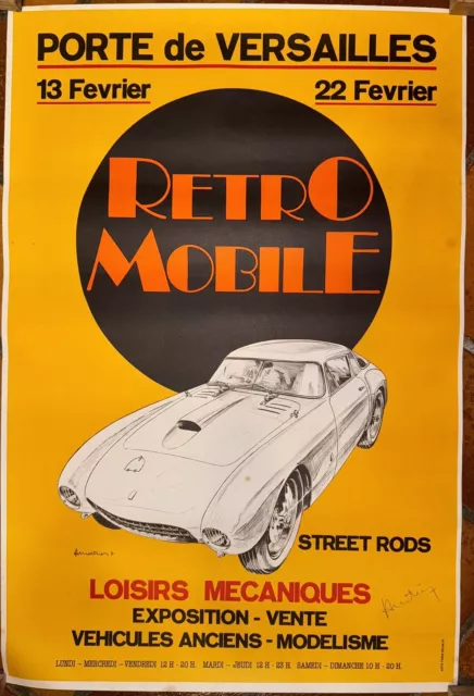 AFFICHE RETRO MOBILE 1981 VOITURE ANCIENNE 62x42 CM RARE VINTAGE GARAGE SIGNÉE