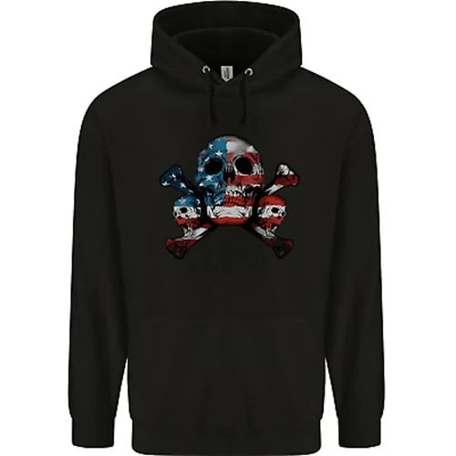 Skulls USA Flag America Biker Motorbike Childrens Kids Hoodie