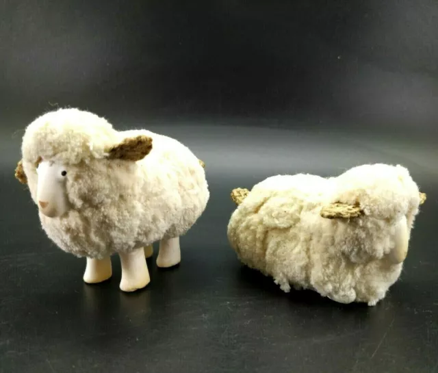 VTG Merino Sheep Handmade Figurines Paper Mache And Cotton Thread Super Soft Set