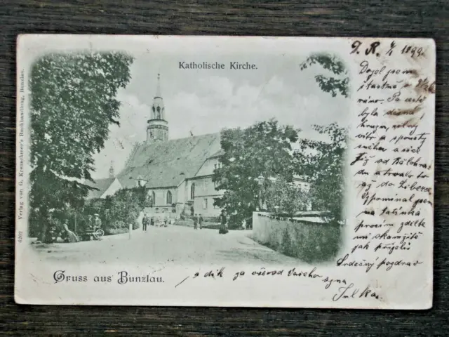 AK Gruss aus BUNZLAU / Bolesławiec - Katholische Kirche - Schlesien - Polen 1899