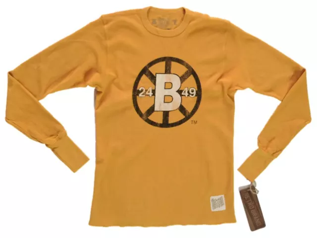 Boston Bruins Rétro Marca Oro Cialda Stile Manica Lunga T-Shirt (S)