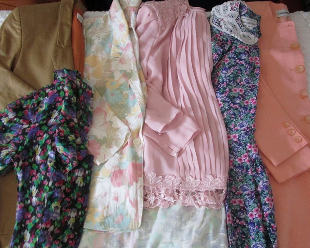 Vintage Clothing Lot 7 Piece Womens 80s Pastel Floral Dress Blazer Skirt Top