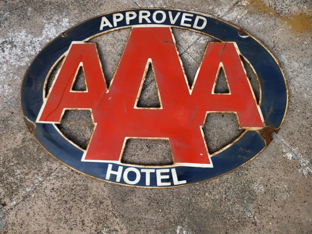 Approved Aaa Hotel  Porcelain Enamel Sign 35.5 " X 25.5" Inches