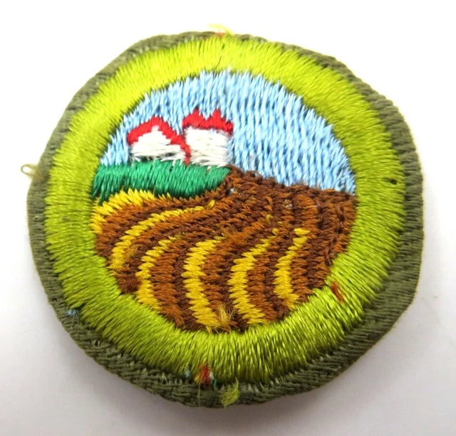 VINTAGE BOY SCOUT Merit Badge Type E Khaki Crimped Soil & Water